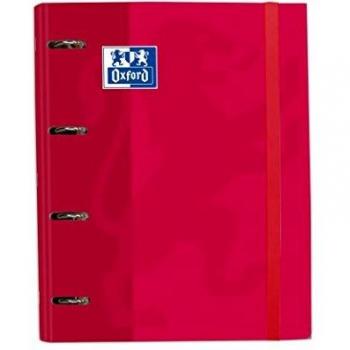 Oxford, Archivador 4 Anillas A4+ Tapa Extradura con Goma. Incluye Recambio Cuadrícula 5x5, Color Rojo