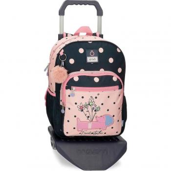 Mochila Escolar Enso Friends Together con carro rosa