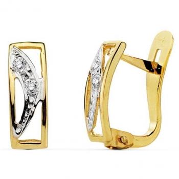 Pendientes Inmaculada Romero oro 18k bicolor calado con circonitas para primera comunión niña, 10mm