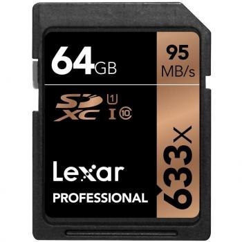 Scheda di memoria flash SD Lexar da 64GB 633x con classe di velocità 10 (C10) e classe di velocità minima (U1)