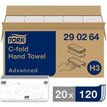 Tork 290264 Toallas de mano de papel Tork Advanced / Toallitas seca manos plegadas en C absorventes compatibles con el sistema de Tork H3, blanco
