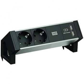 Bachmann Desk2 Alu Nero 2xSchutzkontakt 1xUSB Caricatore