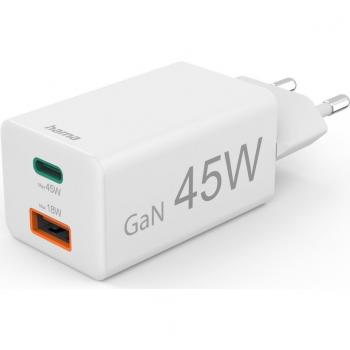 Cargador Hama 45W Universal USB-C + USB-A Blanco