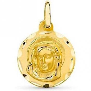 Virgen Niña medalla oro 18k niña 14mm. Primera Comunión detalles tallados borde