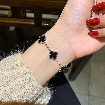 Conjunto de Joyería de Acero de Titanio Dorado con Trébol de Cuatro Hojas