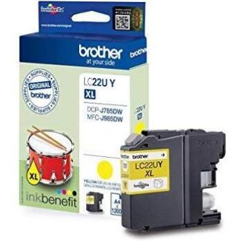 Brother LC22UY Cartuccia InkJet Originale, Altissima capacità, fino a 1200 pagine, per Stampanti DCPJ925DW / MFCJ985DW, Colore Giallo