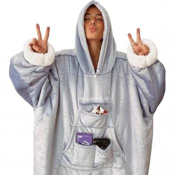 Sudadera Flamingueo Gigante Interior Borreguito 220 gr 6 Bolsillos Grandes Velcro Azul