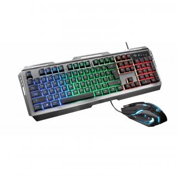 Trust Gaming GXT 845 Tural USB, Kit Tastiera con LED, Anti-Ghosting, 12 Tasti Multimediali, QWERTY Italiano e Mouse con 6 Pulsanti, Nero
