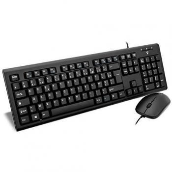 V7 CKU200FR Combo Tastiera e mouse USB/PS2 Layout francese (FR, French, Cable, USB, Adattatore PS2, Tasti Media-Hot) Nero