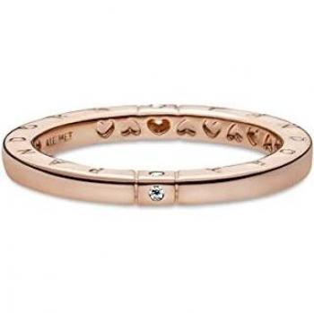 PANDORA Anillo para mujer logo y corazones 189482C01, 54, Rosa, Sin otros materiales