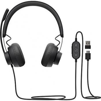 Logitech Zone 750 Cuffie Over Ear con Cavo e Microfono Avanzato con Cancellazione del Rumore, USB-C e Adattatore USB-A incluso, Compatibilità Plug-and-Play con tutti i Dispositivi