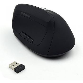 Mouse Verticale Wireless Ricaricabile, Ergonomico, Ottico 800/1200/1800 DPI, 5 Tasti, Previene il Disturbo del Tunnel Carpale, Nero