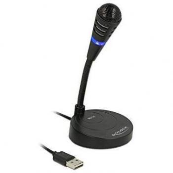 Delock USB Swan Neck Microphone for Laptop and Desktop Computer, Plug & Play, Ideal for Gaming, Podcasting and Singing with Touch Mute, 65868