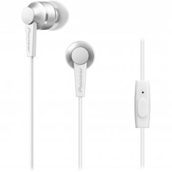 Pioneer SE-C3T(W) In-Ear Headphones (Aluminum Body, Control Panel, Microphone, Silicone Earpiece, Lightweight and Compact, Industrial Design, Compatible with iPhone, Android Smartphones), Arctic White