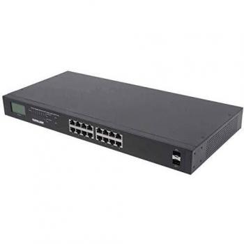 Intellinet 16-Port Gigabit Ethernet PoE Switch con 2 SFP Ports LCD Anzeige IEEE 802.3 at/AF Power Over Ethernet (POE/POE) Conforme 370 W Endspan 19 Rack Mount 561259 Nero