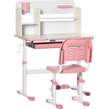 HOMCOM Escritorio y Silla para +3 Años con Altura Ajustable y Mesa Inclinable Rosa