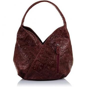 FIRENZE ARTEGIANI. Donia Bolso de Hombro Mujer Piel auténtica Gamuza Grabado Arabesco Granate