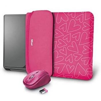 Trust Yvo Confezione da viaggio 2-in-1: Custodia e mouse wireless, Rosa