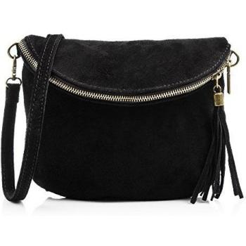 Bolso Bandolera de Mujer Firenze Artegiani en Piel auténtica Gamuza, Negro