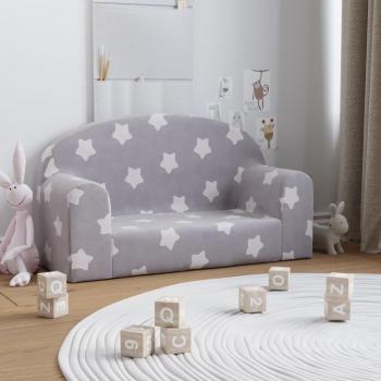 Canapé enfants 2 places gris clair avec étoiles peluche douce