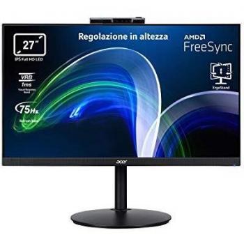 Acer CB272Dbmiprcx Monitor PC Professionale 27, Display IPS Full HD, 75 Hz, 1 ms, 16:9, FreeSync, VGA, HDMI 1.4, DP 1.2, Webcam, Speaker Integrati, Regolazione in Altezza, Cavi HDMI, USB 2.0 Inclusi