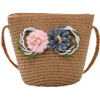 Bolso de paja pequeño con flor para niñas