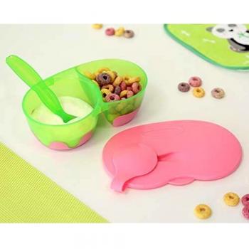 Cuenco Doble Antideslizante Kiokids Rosa Verde