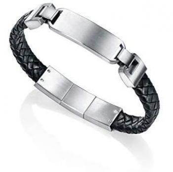 Pulsera Viceroy Fashion Acero y Piel Negra para Hombre 75063P01010