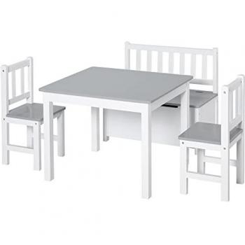 HOMCOM Mesa y sillas infantiles de 4 piezas gris y blanco