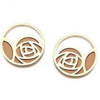 Pendientes Pertegaz PER2670 colección Troq metal bañado dorado ecopiel naranja-nude reversibles