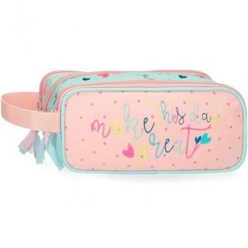 Roll Road Estuche Queen of Hearts Tres Compartimentos Turquesa, Rosa