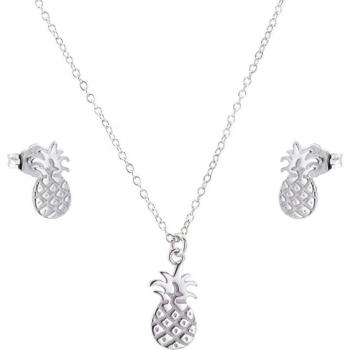 Pendientes y colgante “Piña Dorada” en plata bañada con rodio