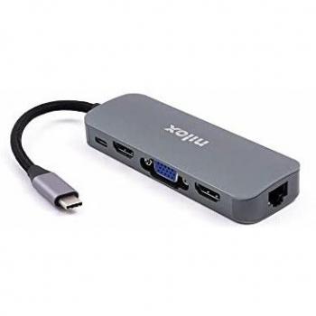 Docking Station Nilox Tipo C con 3x USB 3.0, 1x HDMI, 1x VGA, 1x Tipo C, 1x RJ45