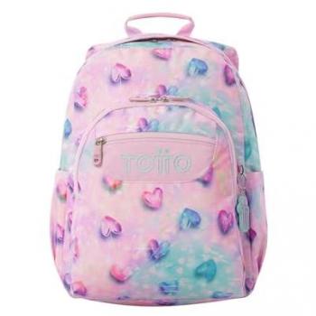 Mochila Totto Acuareles Brillo Corazón Rosa 20L