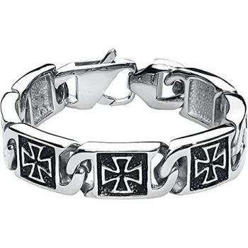 EtNox hard and heavy Iron Cross Pulsera para Hombre Plateada