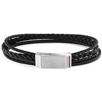 Tommy Hilfiger Pulsera de Piel Negra para Hombre