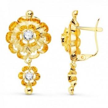 Pendientes largos de oro de 18k para mujer con circonitas centro 32 mm