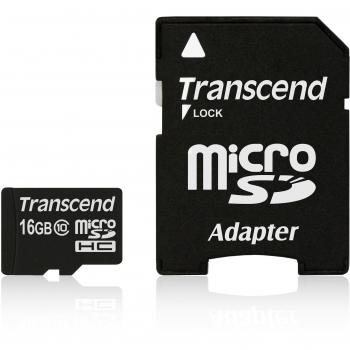 Transcend TS16GUSDHC10 Scheda di Memoria MicroSDHC da 16 GB con Adattatore, Classe 10