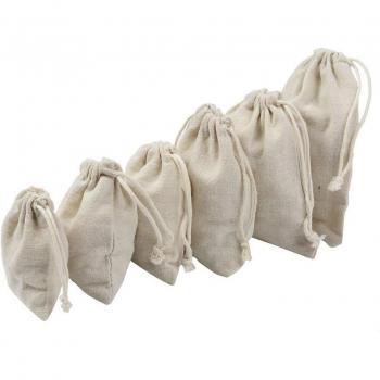 Juego de 5 Mini Bolsas de Tela con Doble Cierre Hechas a Mano en Algodón Puro