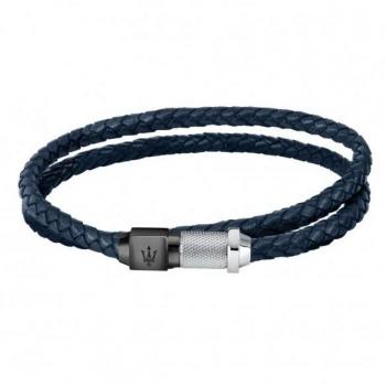 Maserati Recycled Leather Pulsera Hombre de Acero, cuero reciclado, IP AZUL
