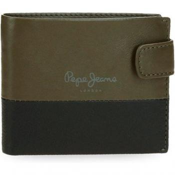 Pepe Jeans. Cartera vertical de piel Dual Verde caqui con cierre de clic
