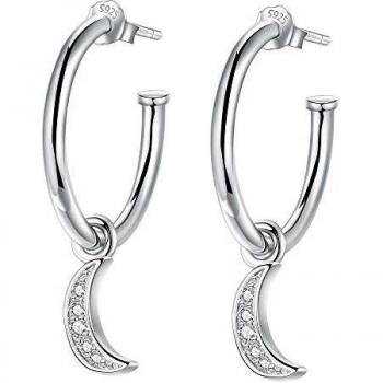 Pendientes aro colgantes de luna plata 925 con circonita cúbica 3A, diámetro 20mm