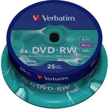 Confezione da 25 DVD-RW Spindle 4x 4.7GB Superf. Matt Silver Serigrafata