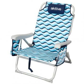 Silla de Playa Aktive Plegable con 5 Posiciones, Cojín y Compartimento Trasero