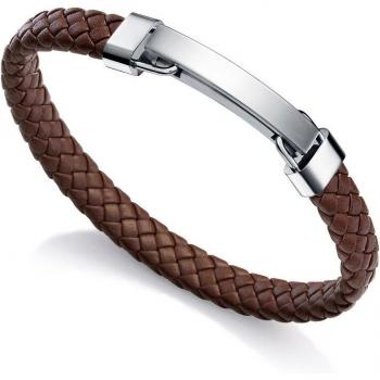 Pulsera Viceroy Fashion de Piel Trenzada Marrón y Acero Inoxidable Plateado