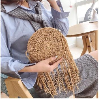 Bolso de Paja Bohemio con Borlas para Mujer