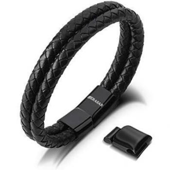 Pulsera de Cuero Negro 23cm para Hombre