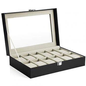 SONGMICS Caja para Relojes de 12 Compartimentos en Color Negro
