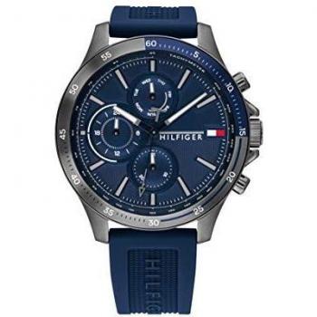 Tommy Hilfiger Reloj Analógico de Cuarzo multifunción para hombre con Correa en silicona Azul Marino