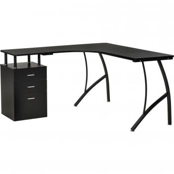 Escritorio Esquinero HOMCOM para Ordenador en Forma de L con 3 Cajones 143,5x143,5x76 cm Negro